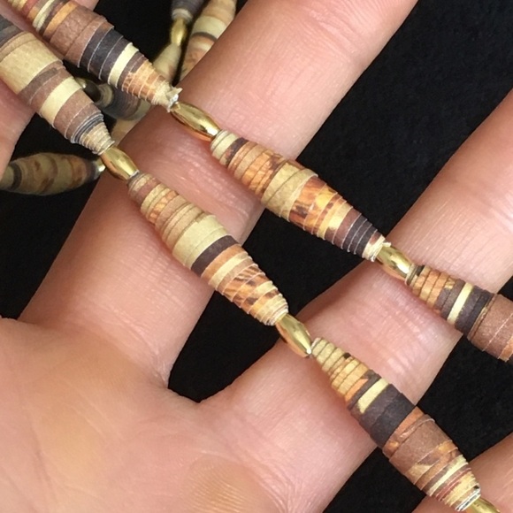 Earth Colored Paper Beaded Long Necklace - Picture 3 of 12